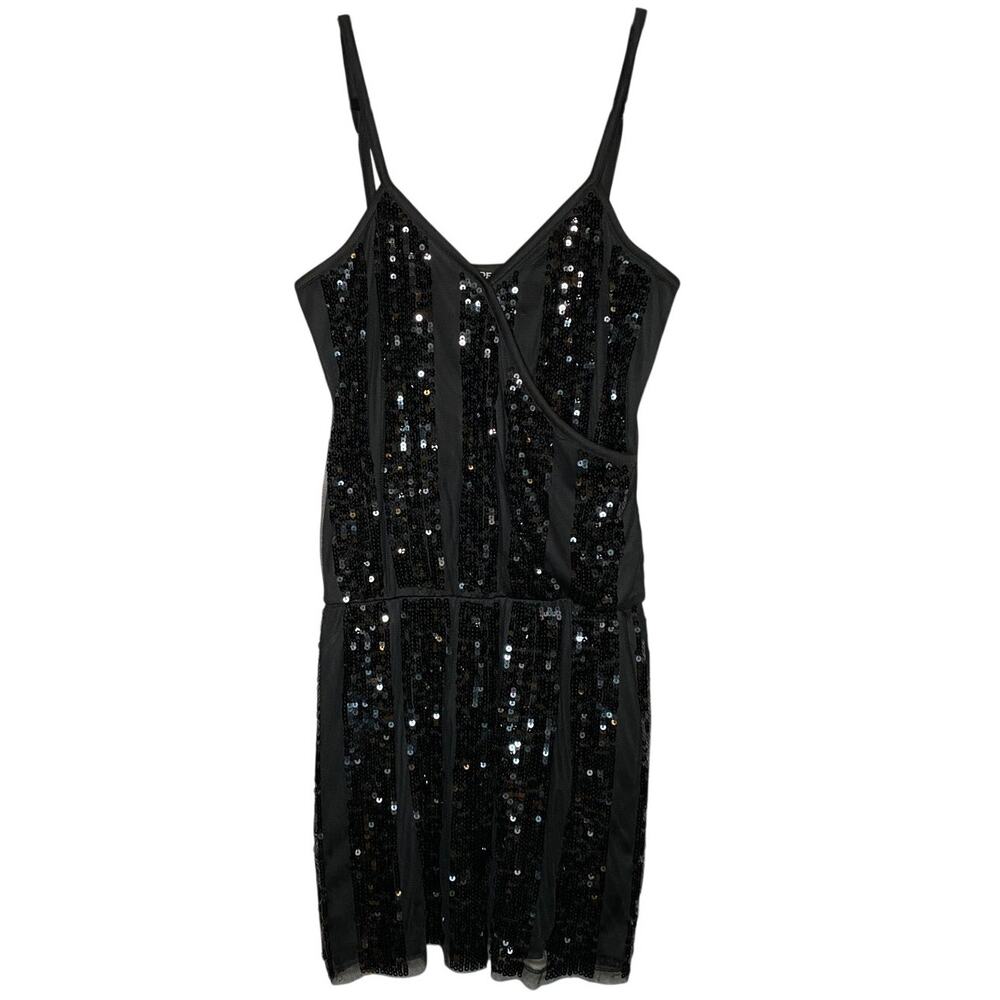 Express - Black Sequin Striped Mini Dress - Womens XS V-Neck